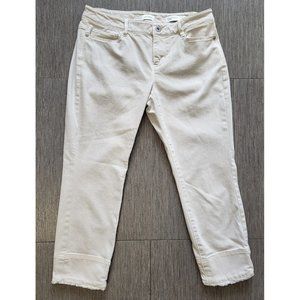 J.Jill Authentic Fit Fringed-Hem Cropped Jeans, Ivory, Size 4 Petite